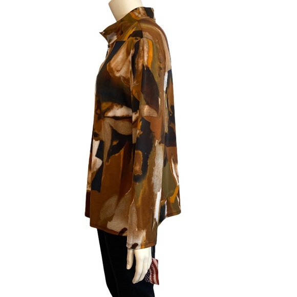 CARIBE Brown Black 1/4 Zip Long Sleeve Top 1X NWT - Picture 4 of 7